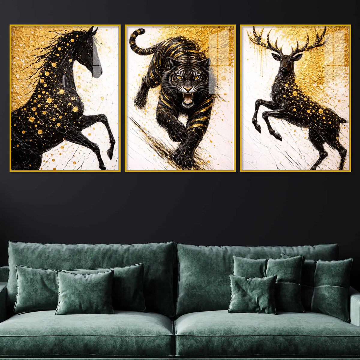 Powerful Animal Floating Acrylic Wall Painting Set of 3