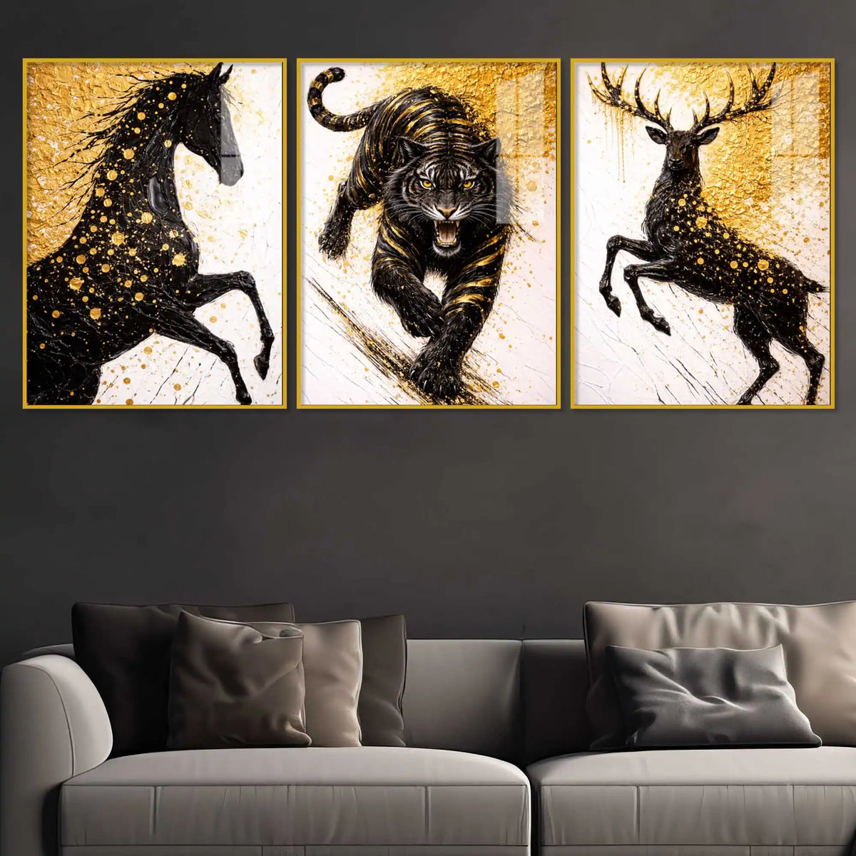 Powerful Animal Floating Acrylic Wall Painting Set of 3