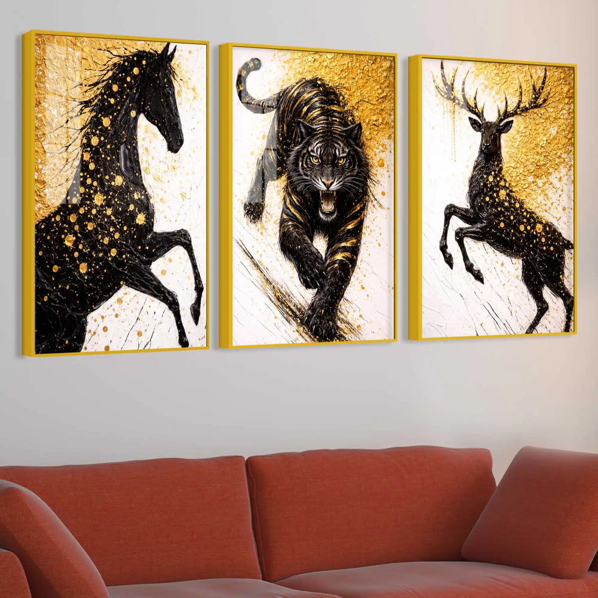 Powerful Animal Floating Acrylic Wall Painting Set of 3