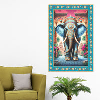 Powerful Gajanan Floral Border Vertical Canvas Wall Painting