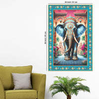 Powerful Gajanan Floral Border Vertical Canvas Wall Painting
