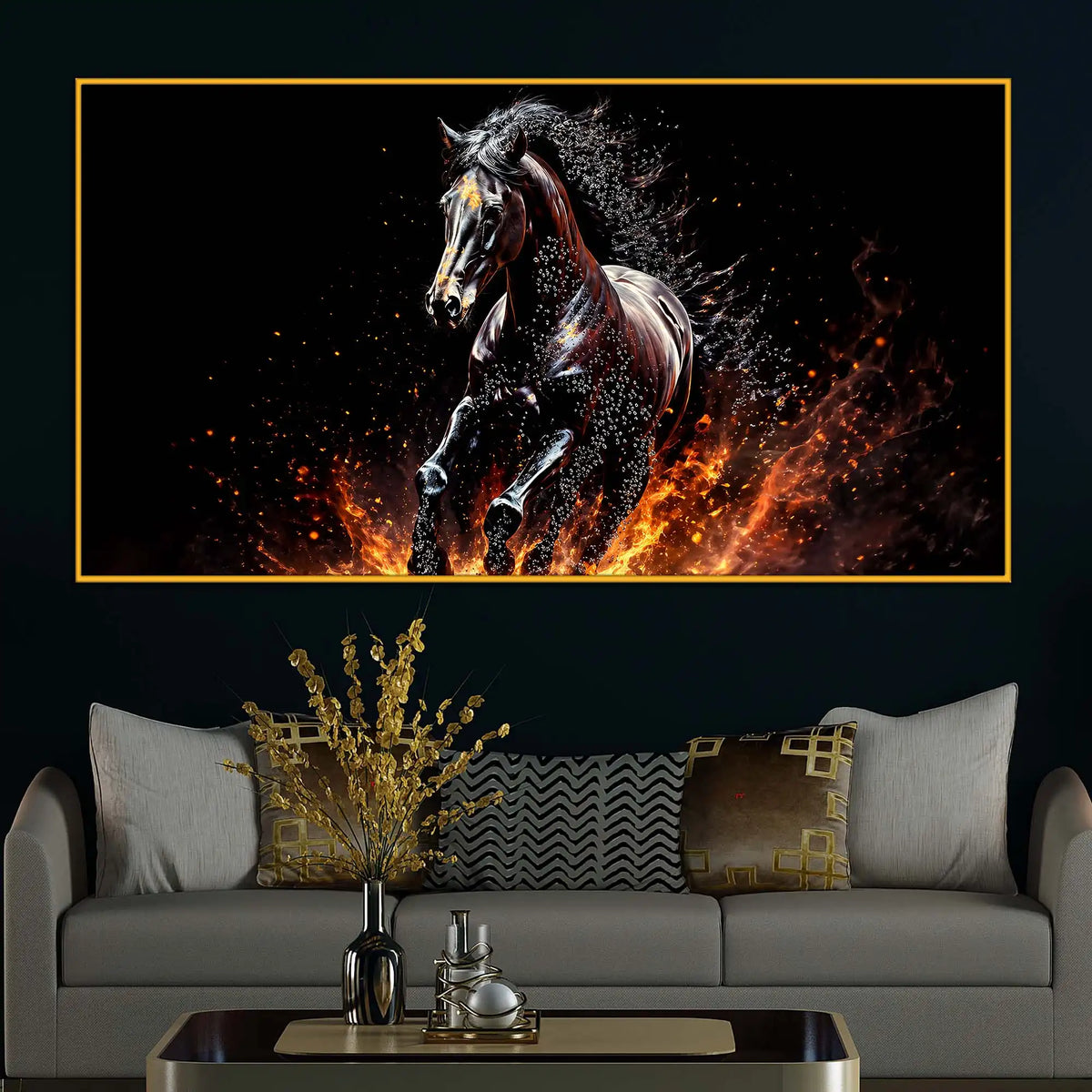 Powerful Running Horse Crystal Floating Frame Wall Painting