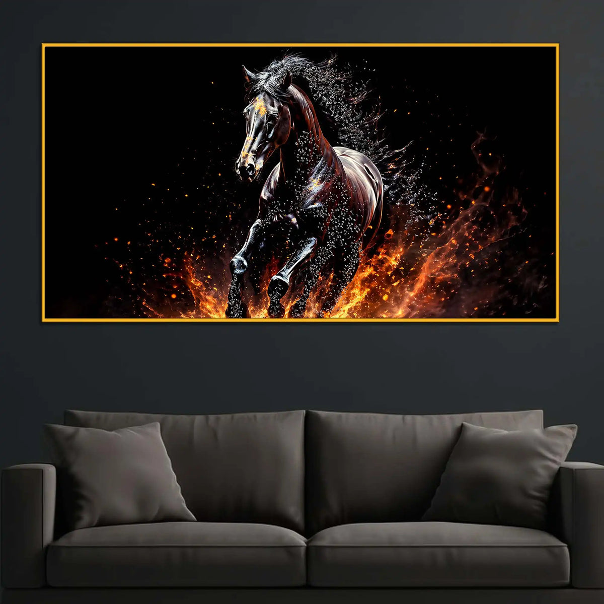 Powerful Running Horse Crystal Floating Frame Wall Painting