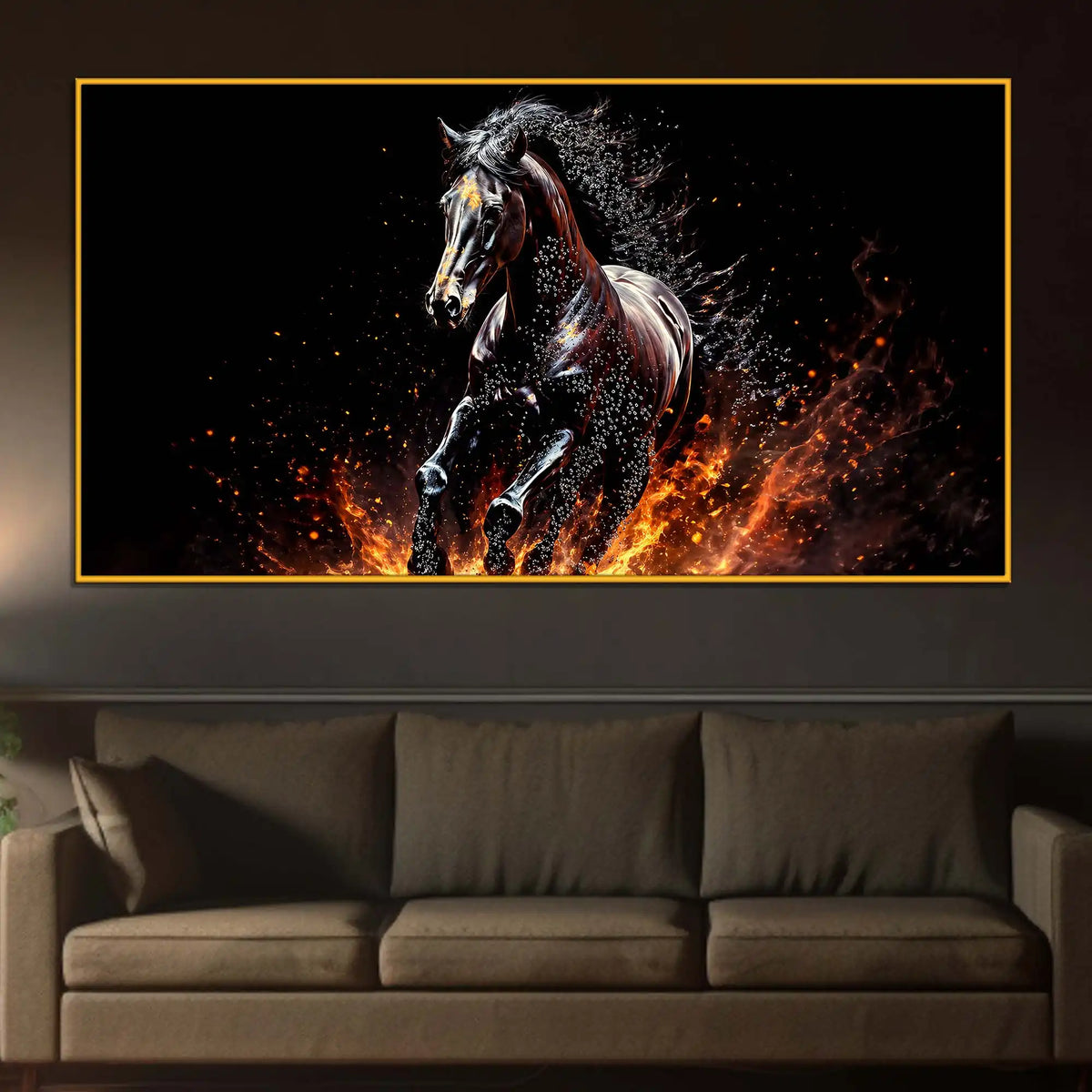 Powerful Running Horse Crystal Floating Frame Wall Painting