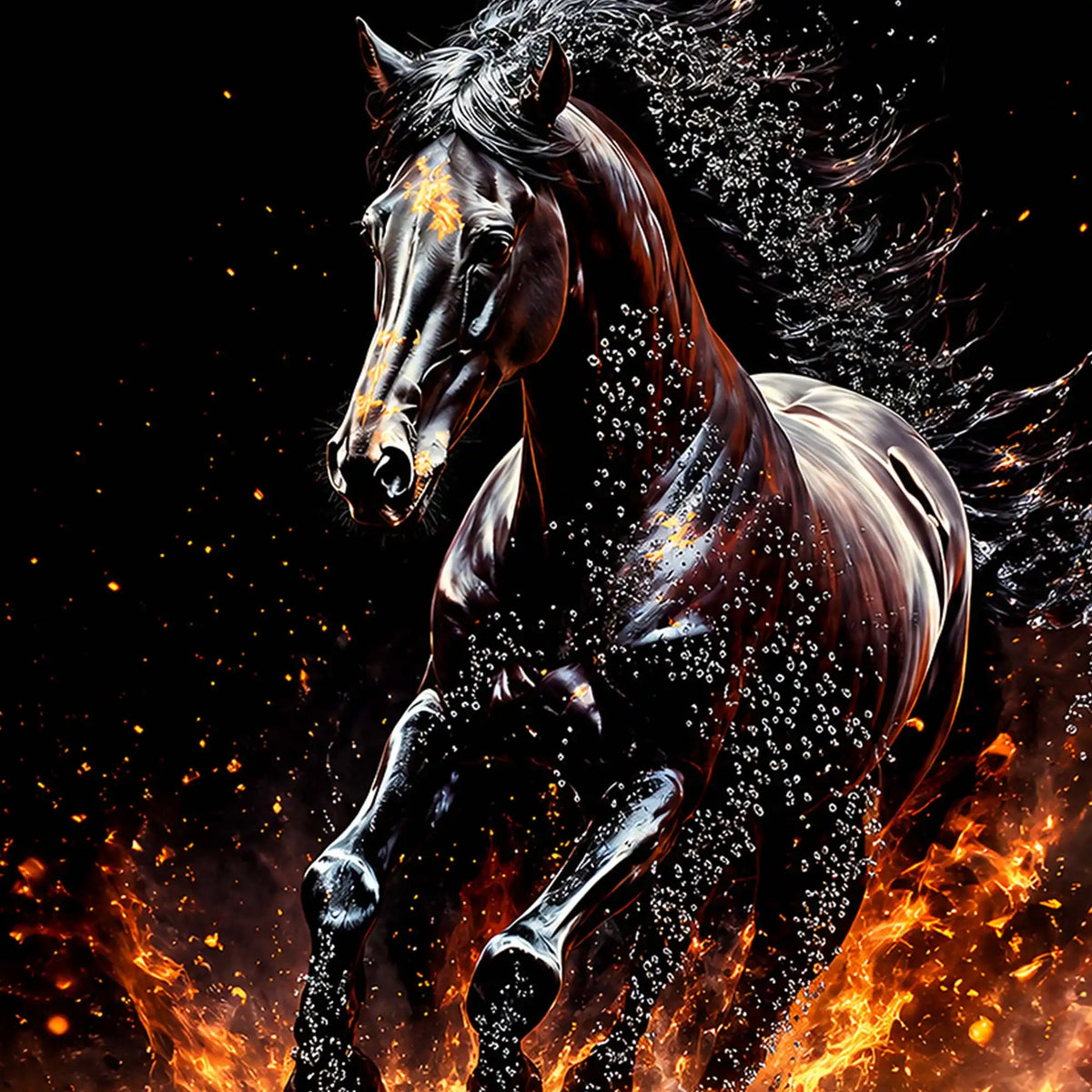 Powerful Running Horse Crystal Floating Frame Wall Painting