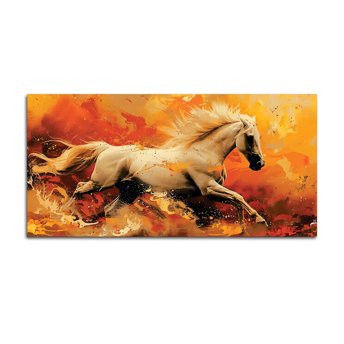 Powerful Running White Horse Canvas Wall Painting