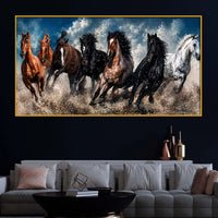 Powerful Seven Horses Crystal Floating Frame Wall Painting