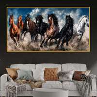 Powerful Seven Horses Crystal Floating Frame Wall Painting