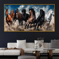 Powerful Seven Horses Crystal Floating Frame Wall Painting