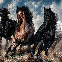 Powerful Seven Horses Crystal Floating Frame Wall Painting