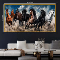 Powerful Seven Horses Crystal Floating Frame Wall Painting