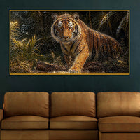 Powerful Tiger in Jungle Floating Frame Crystal Wall Painting