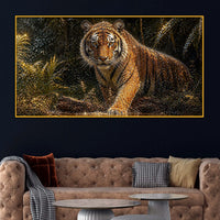 Powerful Tiger in Jungle Floating Frame Crystal Wall Painting