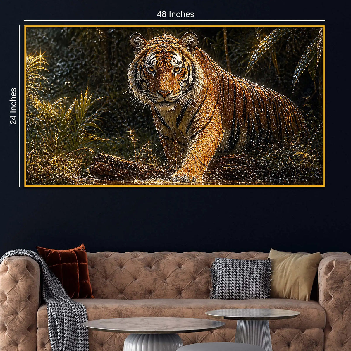 Powerful Tiger in Jungle Floating Frame Crystal Wall Painting