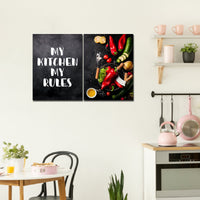 Premium 2 Pieces Wall Painting of Kitchen's Quotes with Vegetable
