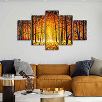 Premium 5 Pieces Wall Painting of Sunny Tree Forest