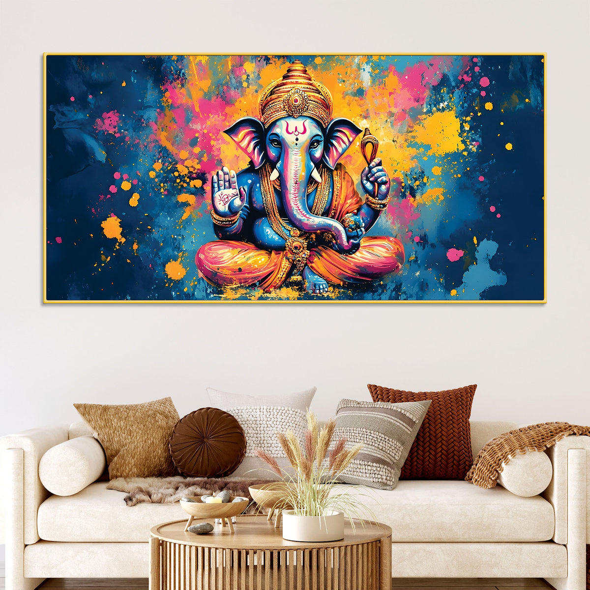 Premium Abstract Lord Ganesha Colorful Canvas Wall Painting for Home & Office – Modern Religious Wall Decor