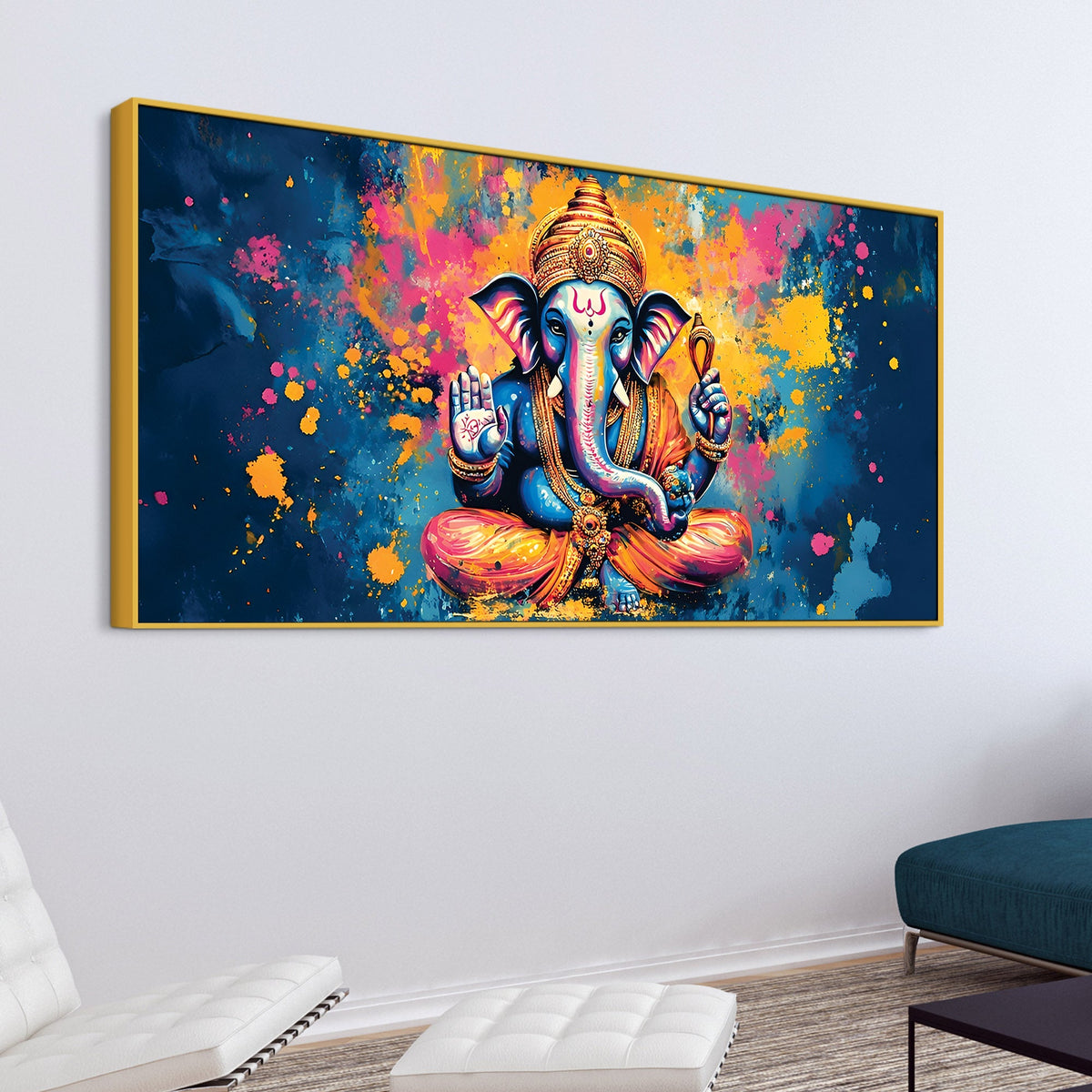 Premium Abstract Lord Ganesha Colorful Canvas Wall Painting for Home & Office – Modern Religious Wall Decor