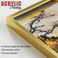 Premium Abstract Mountain Golden Moon Acrylic Floating Wall Painting Set of 2