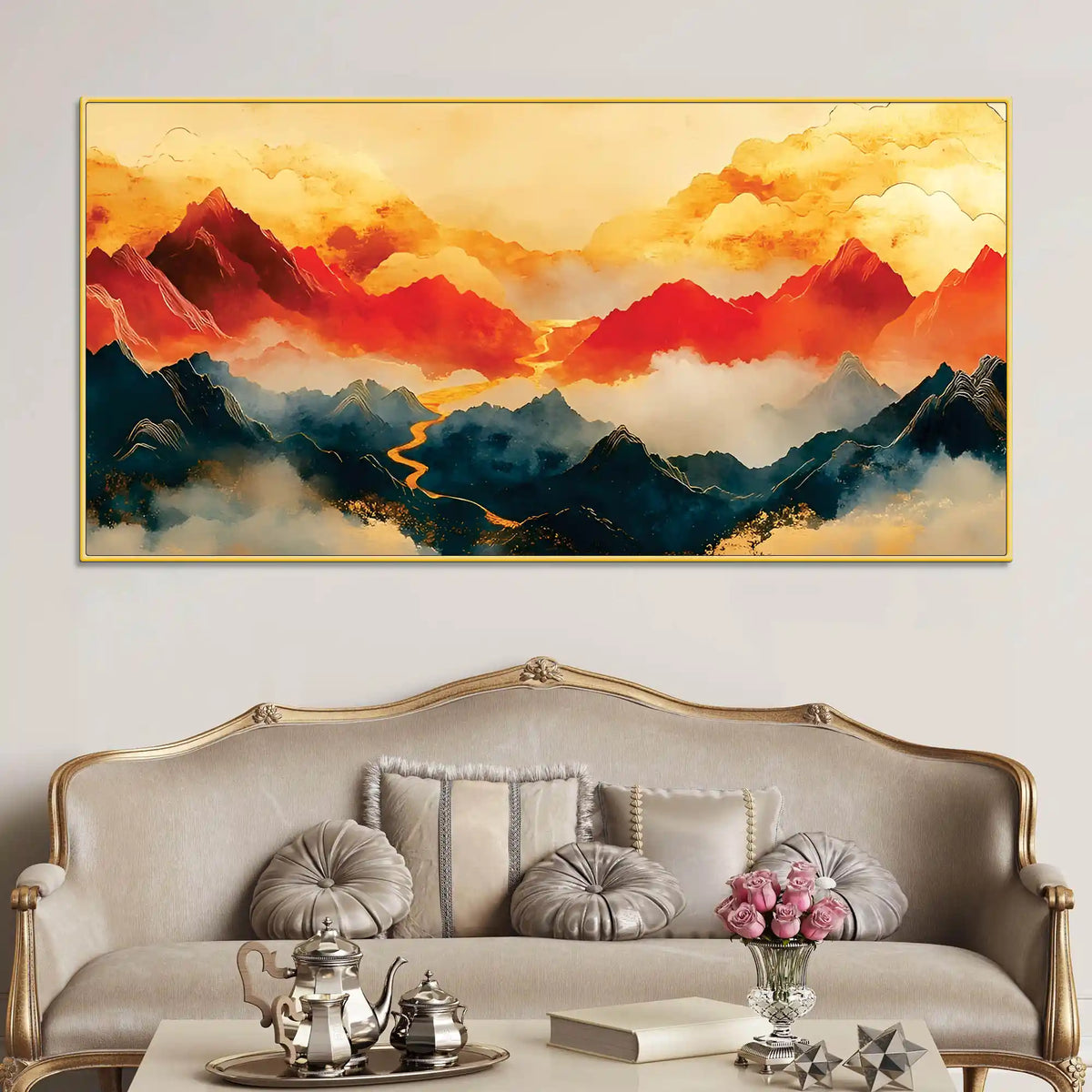 Premium Abstract Mountain Sunset Canvas Painting