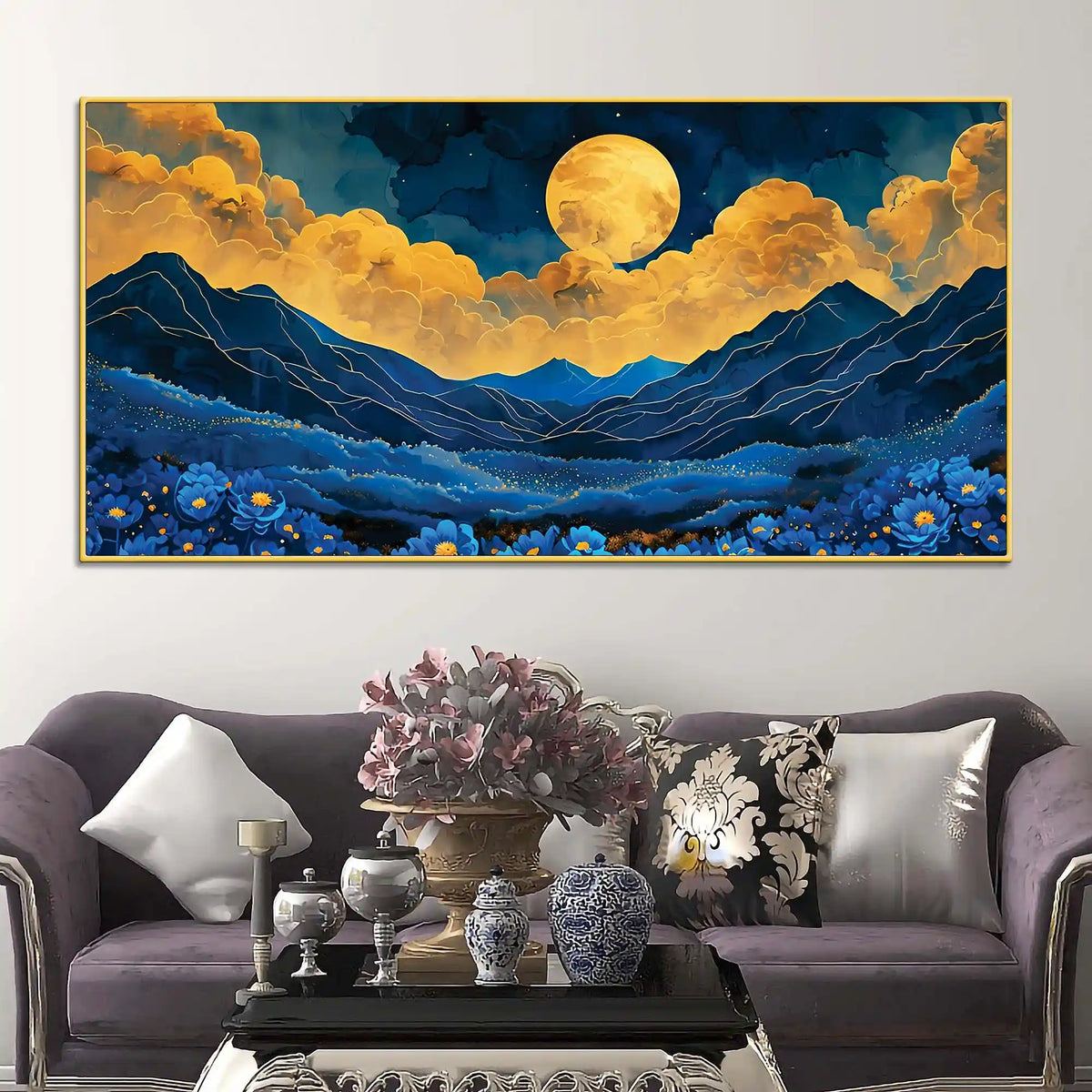 Premium Abstract Night Sky Mountain Canvas Painting