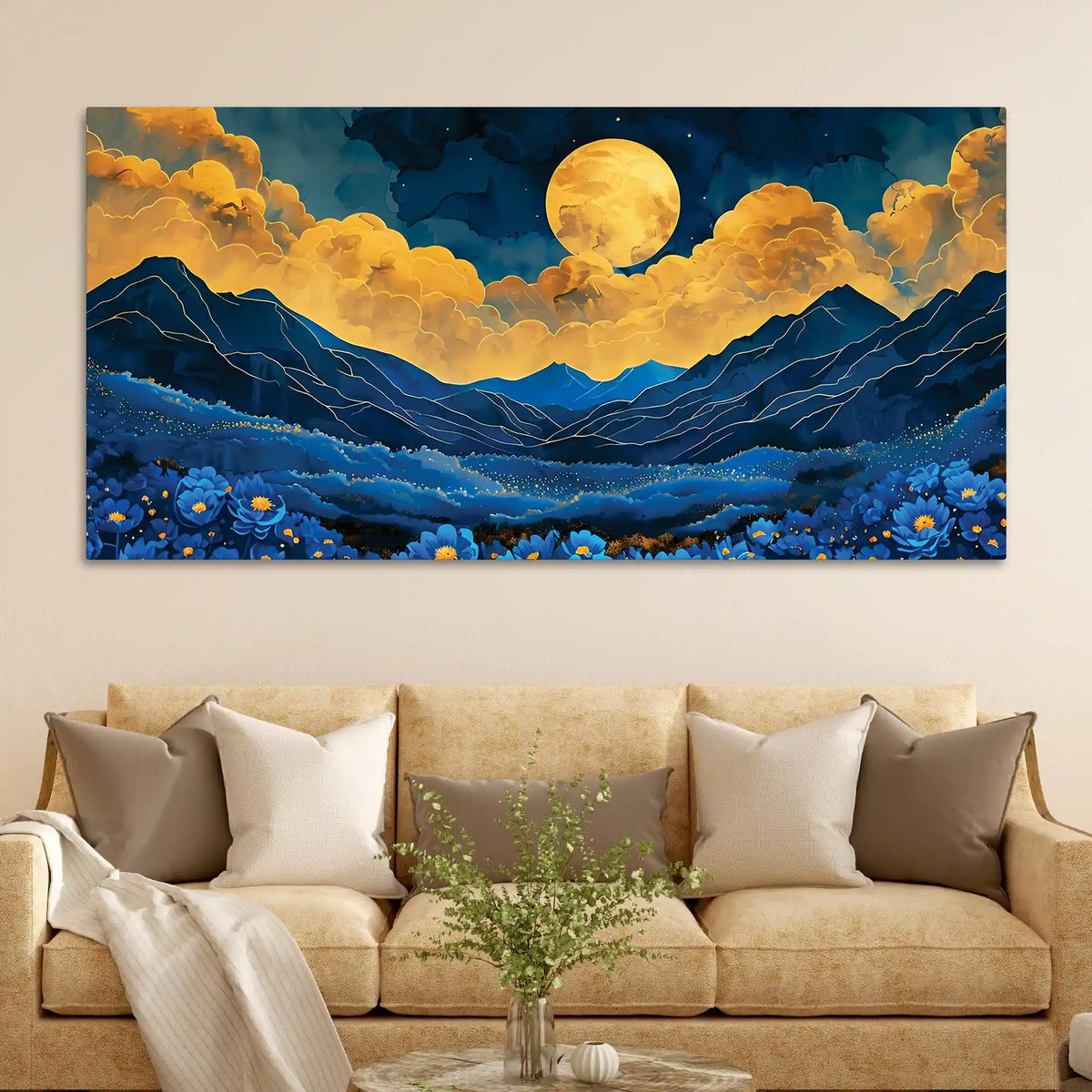 Premium Abstract Night Sky Mountain Canvas Painting