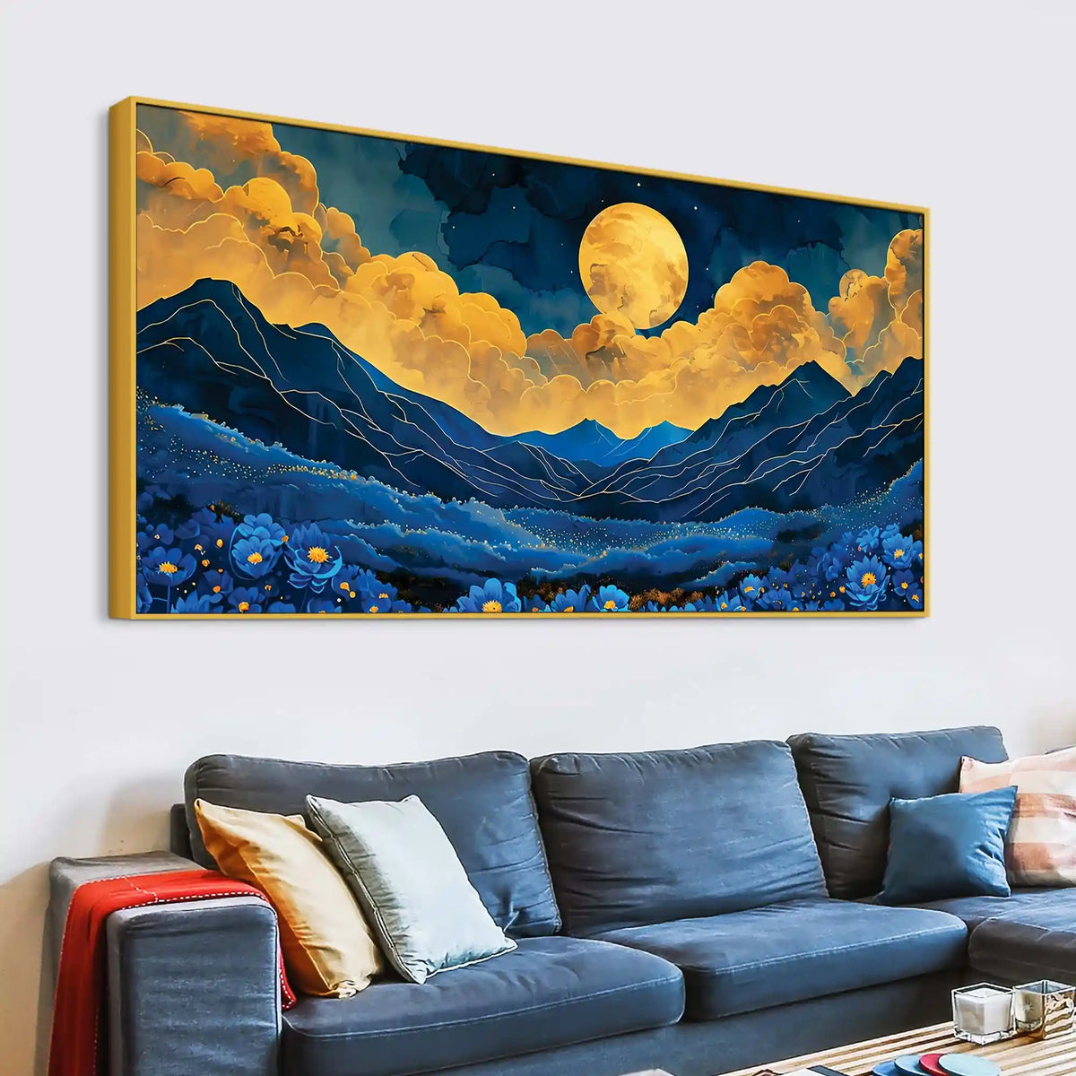 Premium Abstract Night Sky Mountain Canvas Painting