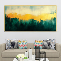 Premium Abstract Teal Green Golden Canvas Wall Painting for Home & Office