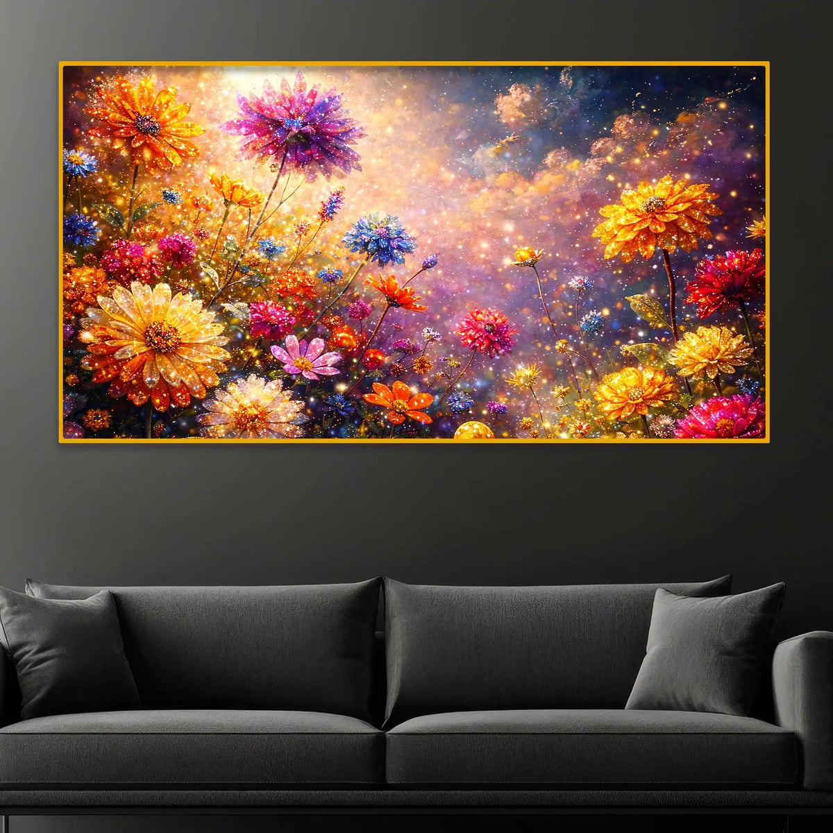 Premium Artistic Colorful Flowers Crystal Glass Wall Painting for Stylish Living Room Décor