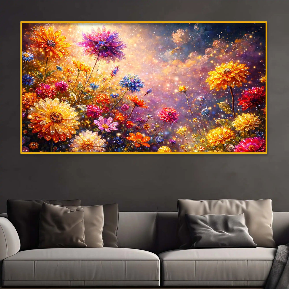 Premium Artistic Colorful Flowers Crystal Glass Wall Painting for Stylish Living Room Décor