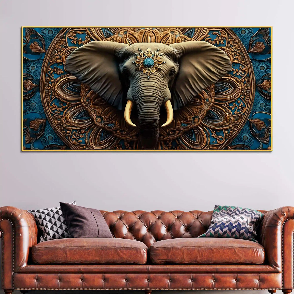 Premium Artistic Elephant Head Mandala Canvas Wall Painting for Home