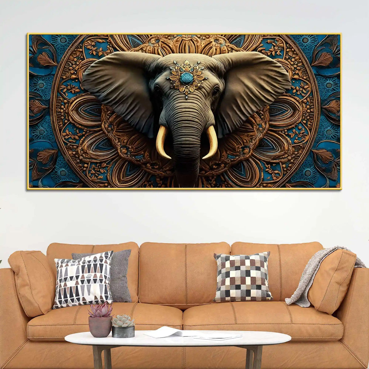 Premium Artistic Elephant Head Mandala Canvas Wall Painting for Home