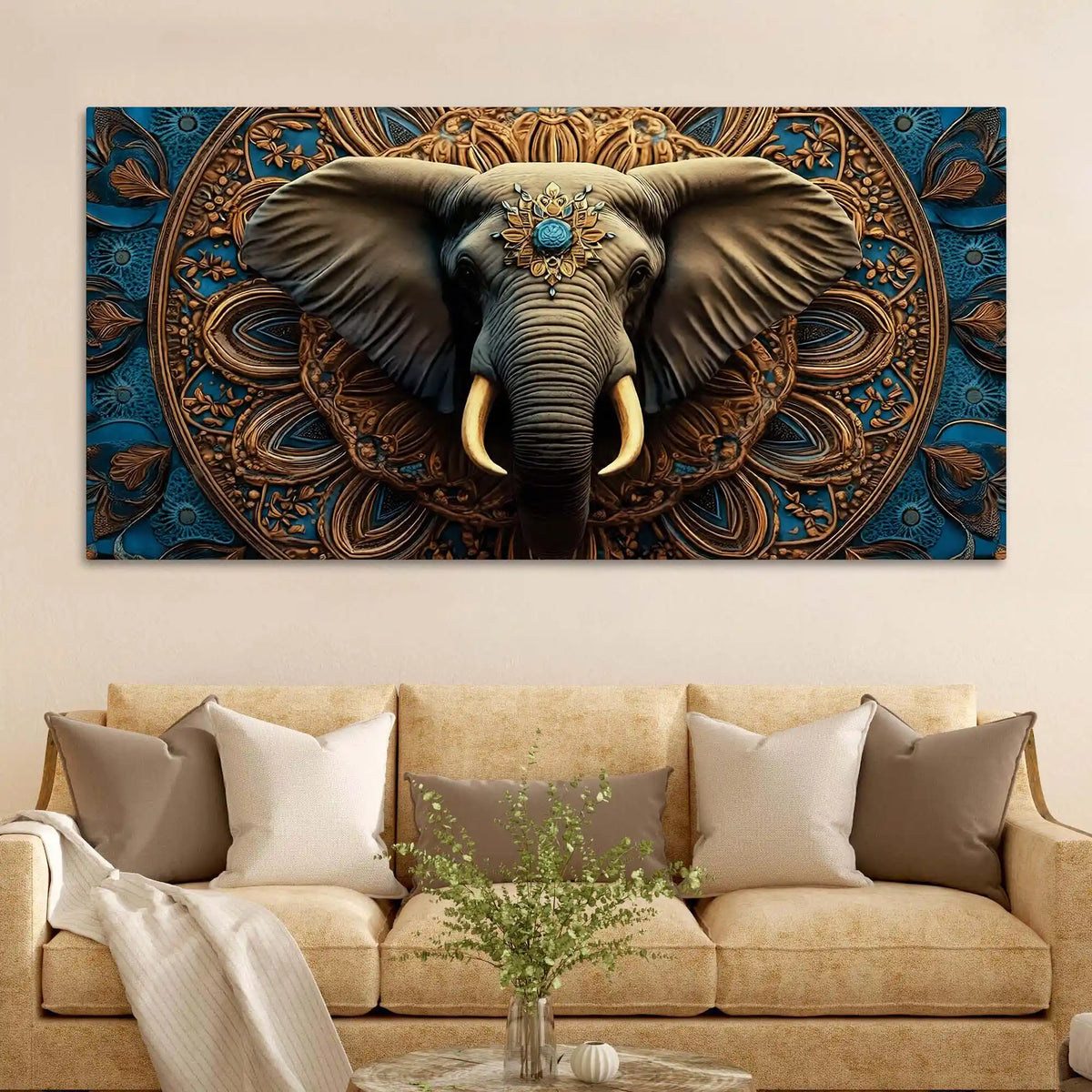 Premium Artistic Elephant Head Mandala Canvas Wall Painting for Home
