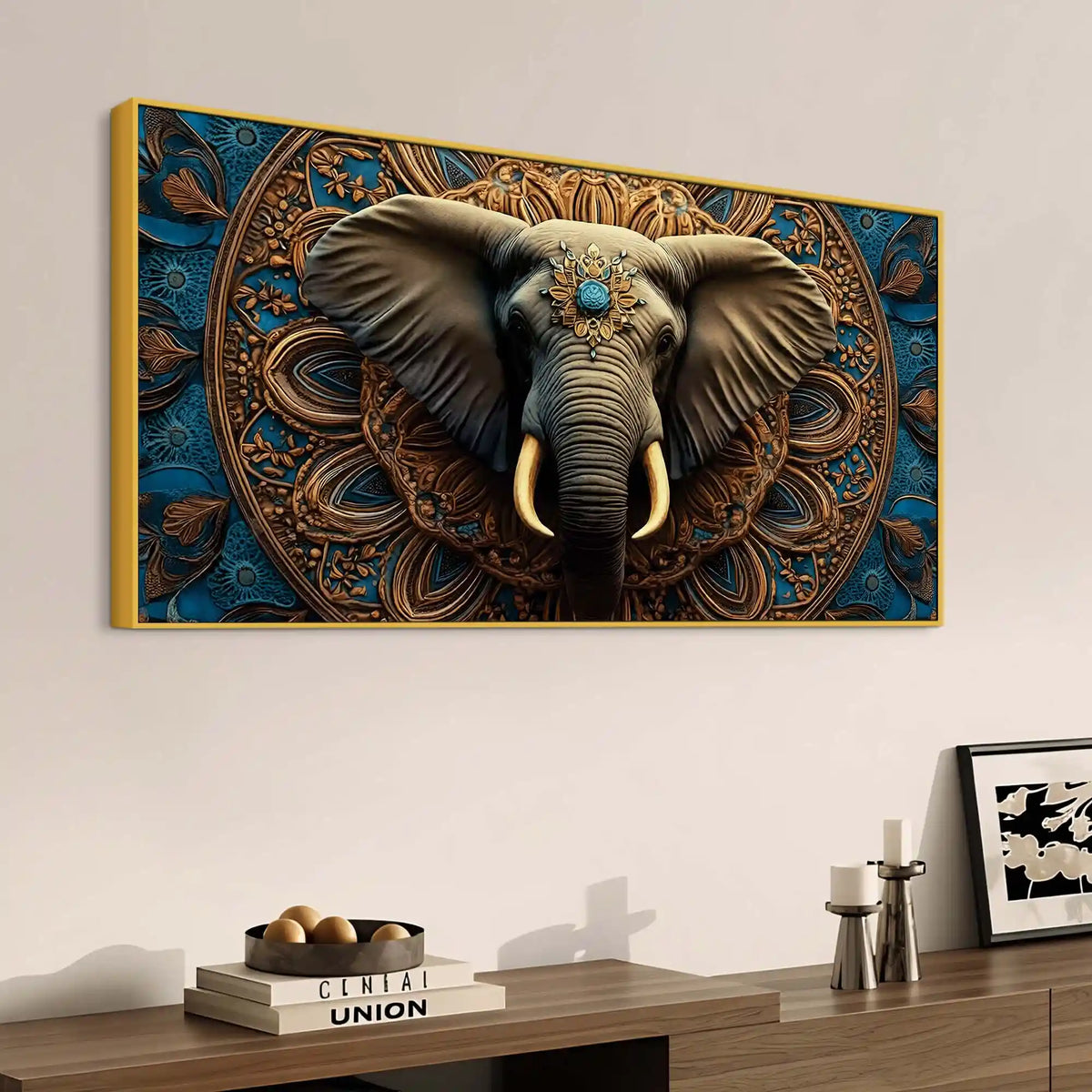 Premium Artistic Elephant Head Mandala Canvas Wall Painting for Home