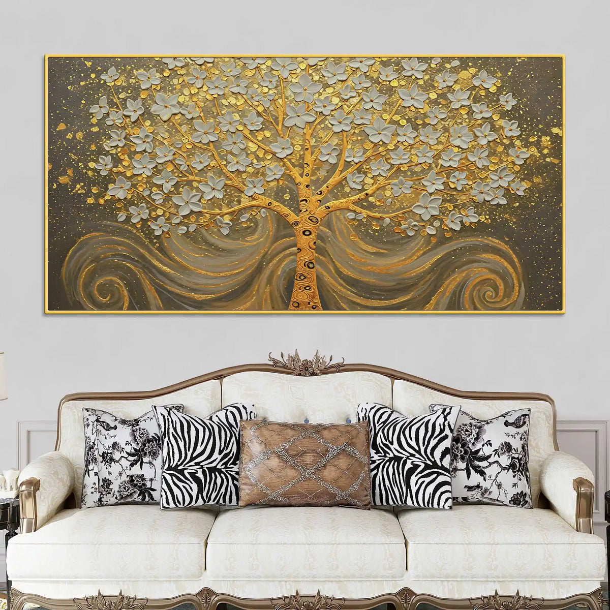 Premium Artistic Golden Blossom Tree Abstract Canvas Wall Painting