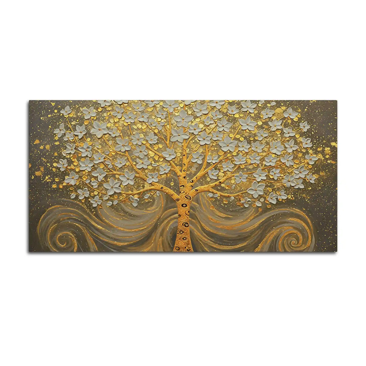 Premium Artistic Golden Blossom Tree Abstract Canvas Wall Painting