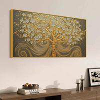 Premium Artistic Golden Blossom Tree Abstract Canvas Wall Painting