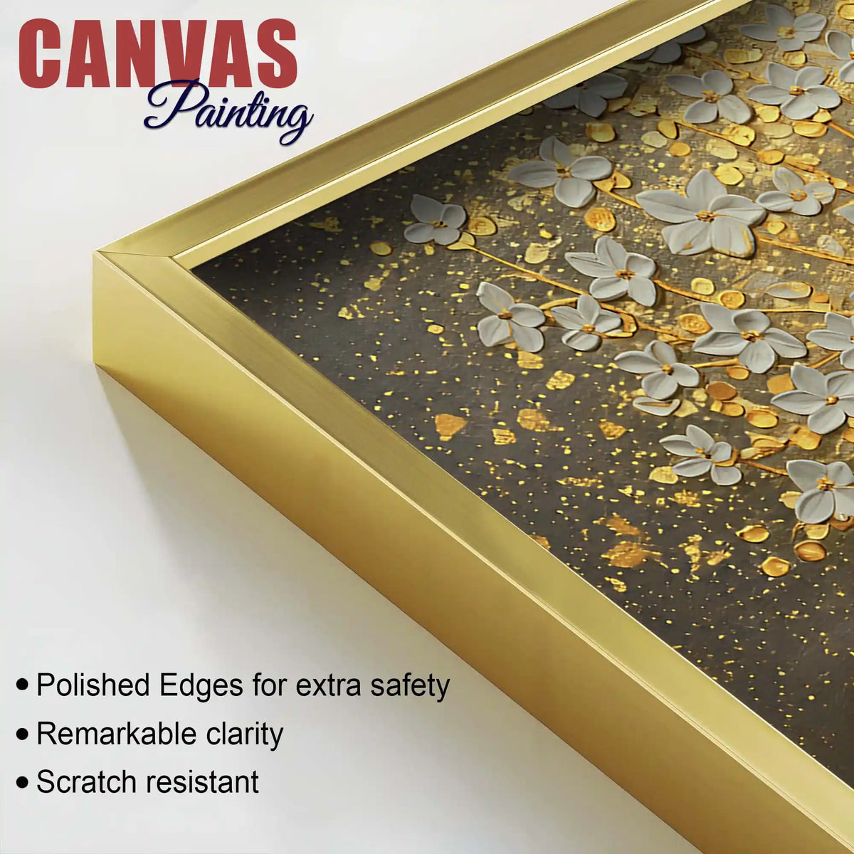 Premium Artistic Golden Blossom Tree Abstract Canvas Wall Painting
