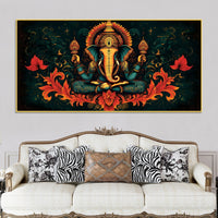 Premium Artistic Lord Ganesha Floral Exclusive Art Canvas Wall Painting for Home & Office Spaces – Modern Religious Wall Art