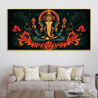 Premium Artistic Lord Ganesha Floral Exclusive Art Canvas Wall Painting for Home & Office Spaces – Modern Religious Wall Art