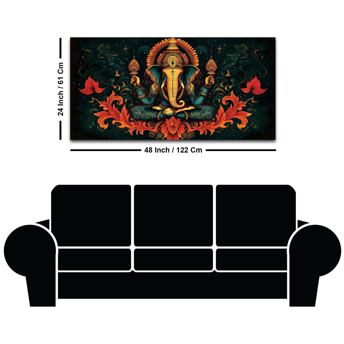 Premium Artistic Lord Ganesha Floral Exclusive Art Canvas Wall Painting for Home & Office Spaces – Modern Religious Wall Art