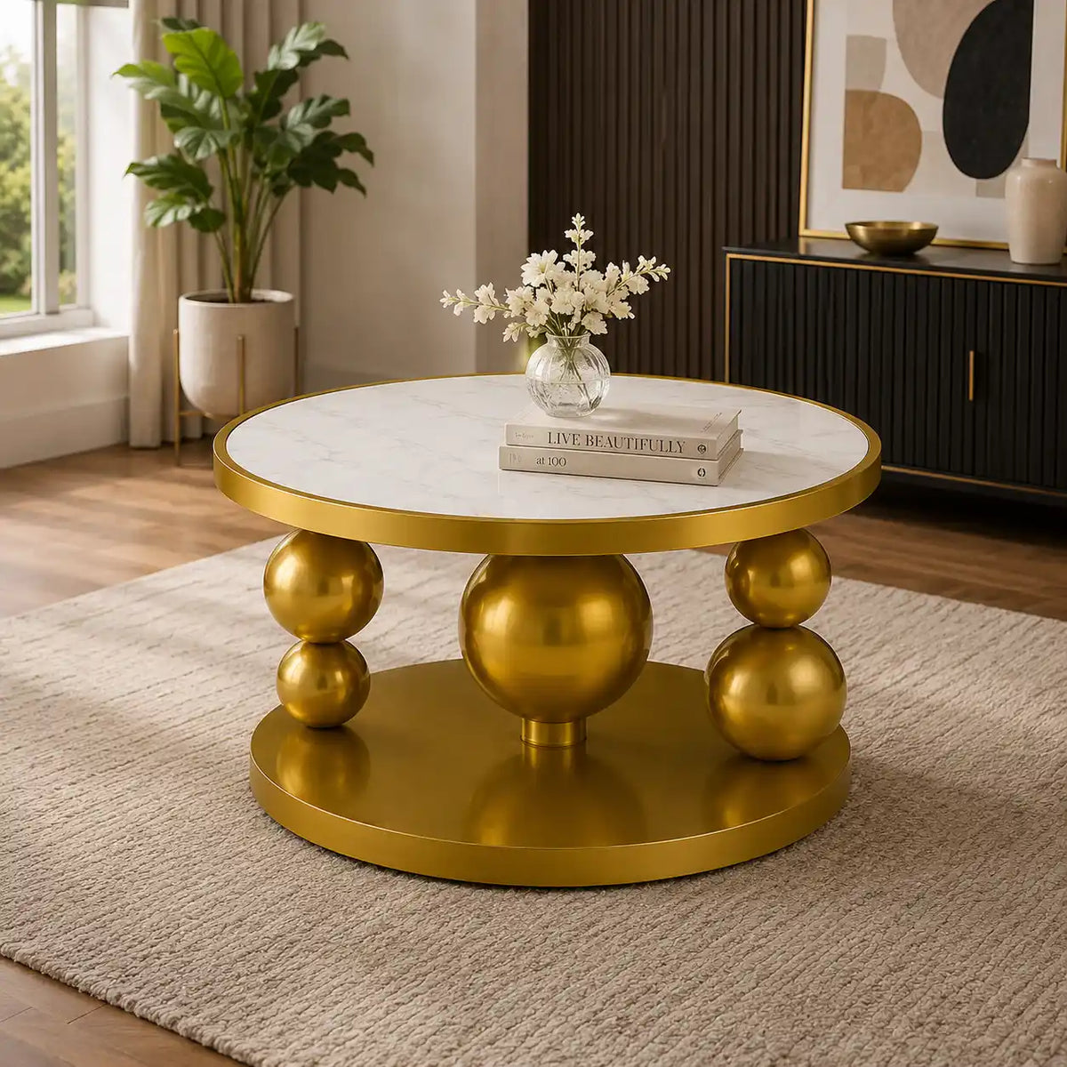 Premium Ball Base Marble Top Center Table