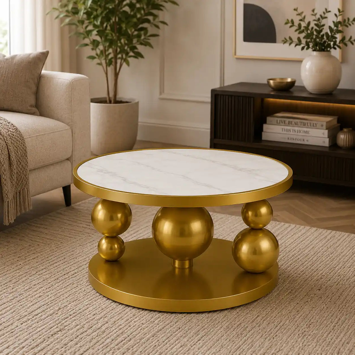 Premium Ball Base Marble Top Center Table