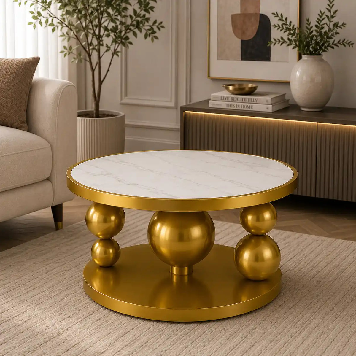Premium Ball Base Marble Top Center Table