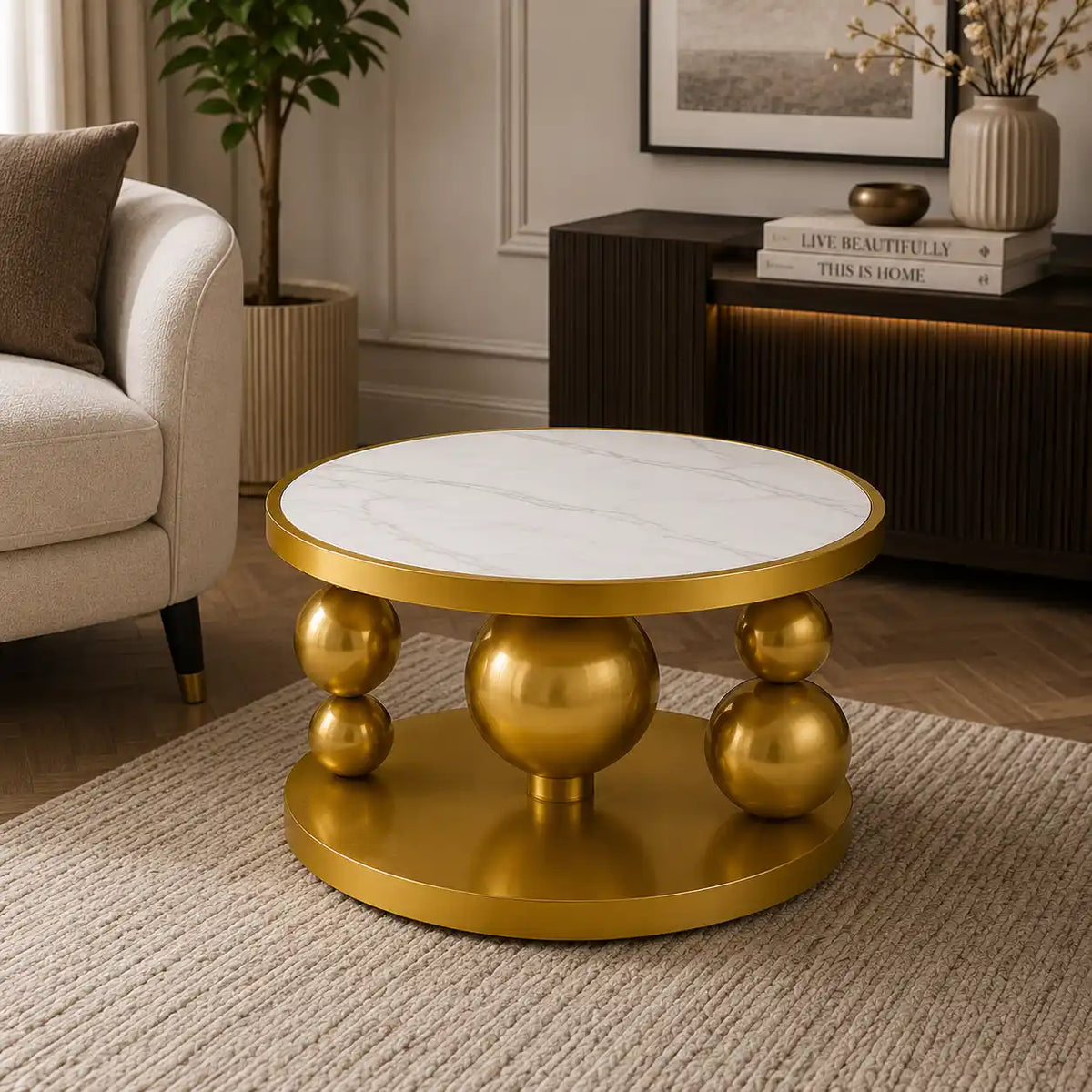Premium Ball Base Marble Top Center Table