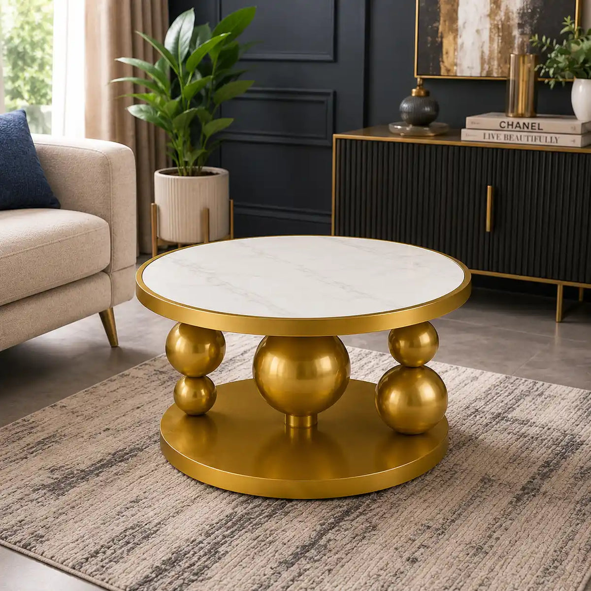 Premium Ball Base Marble Top Center Table