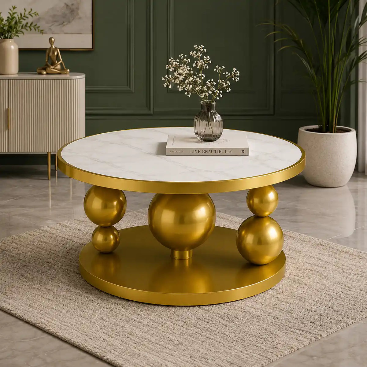 Premium Ball Base Marble Top Center Table