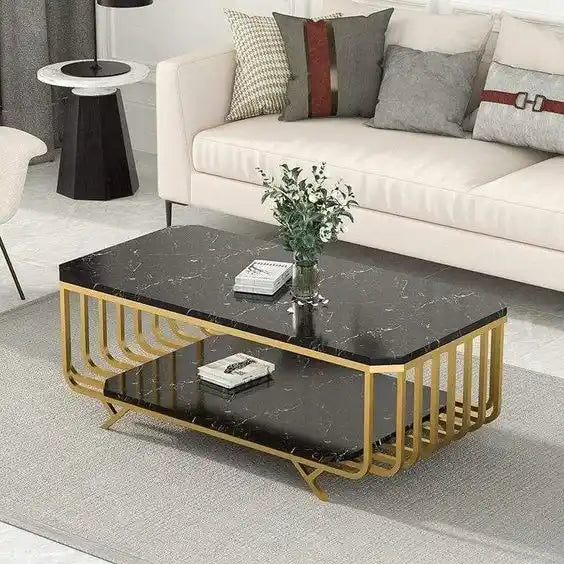 Premium Black Marble Top Center Table With Storage