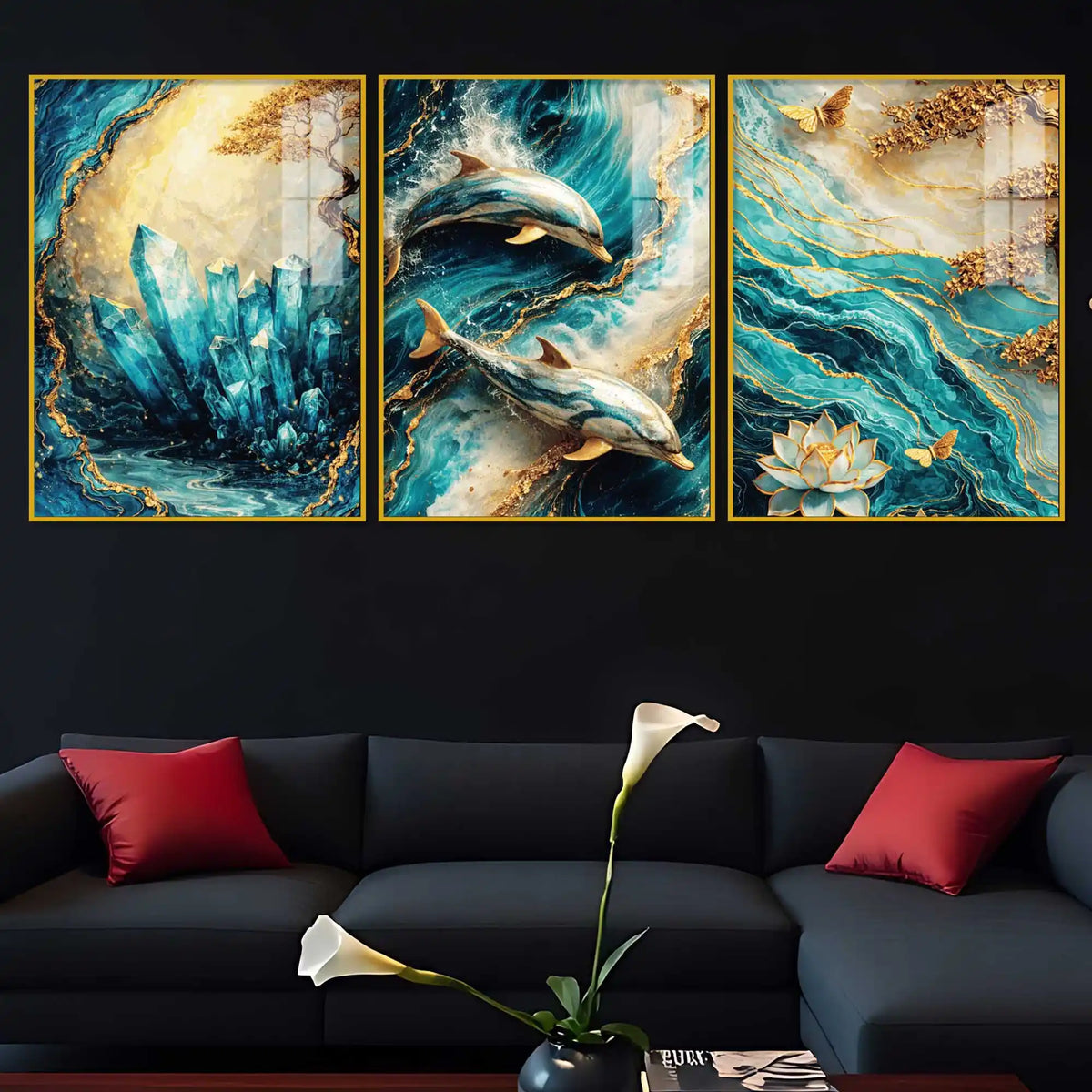 Premium Blue Ocean Nature Acrylic Wall Painting Set of 3