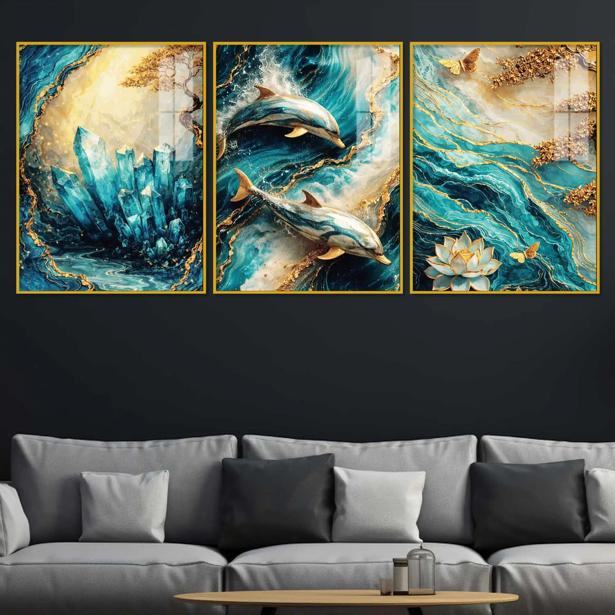 Premium Blue Ocean Nature Acrylic Wall Painting Set of 3